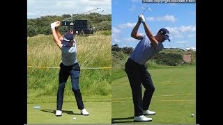 Justin Thomas golf swing  Long Iron faceon amp downtheline July 2017 [upl. by Klingel545]